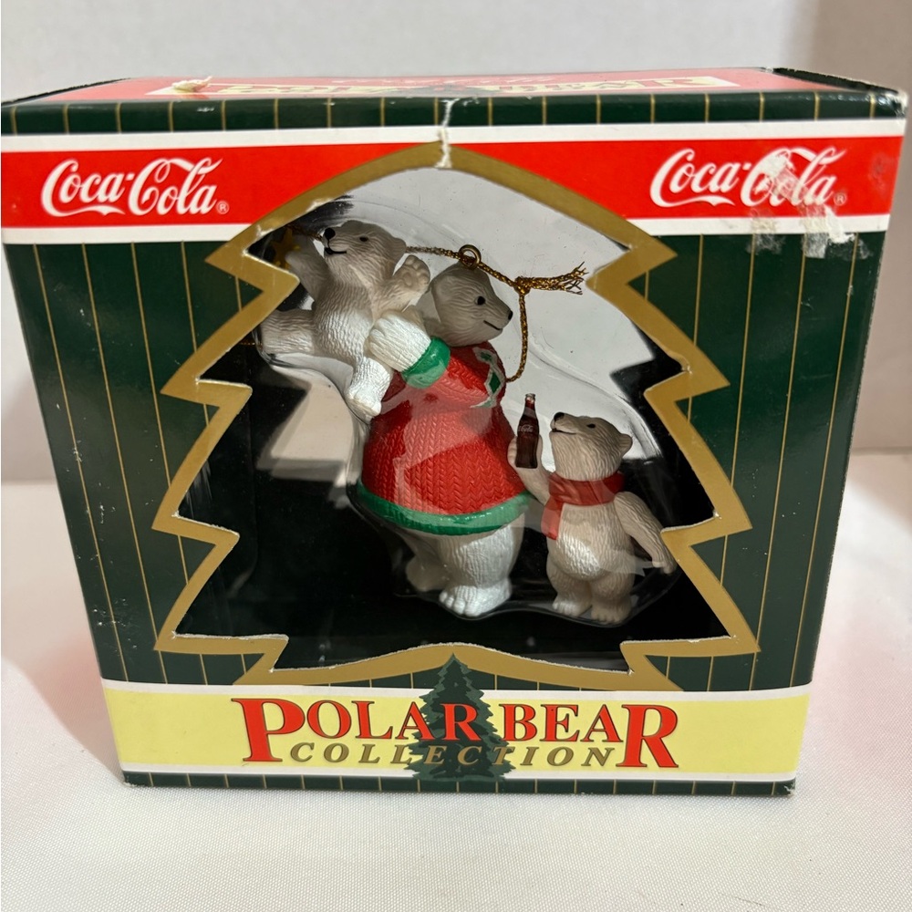 Coca-Cola Polar Bear Collection Christmas ornament 1998 features snow snow bears